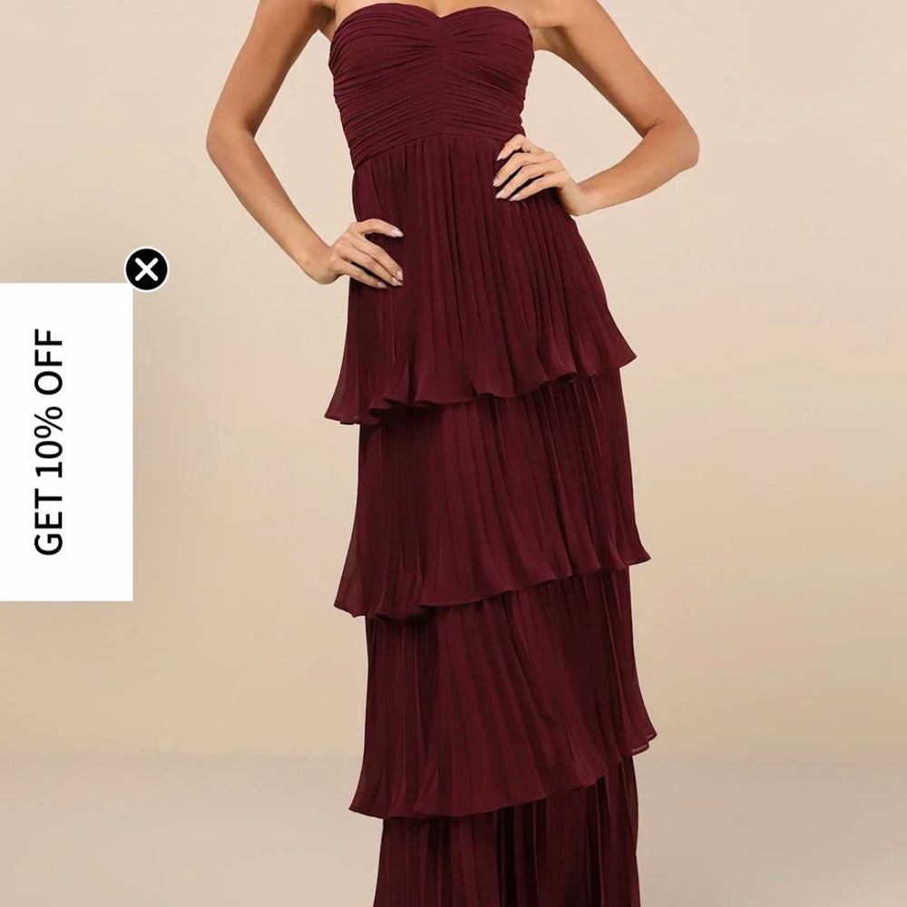 Elegant Burgundy Strapless Maxi Dress